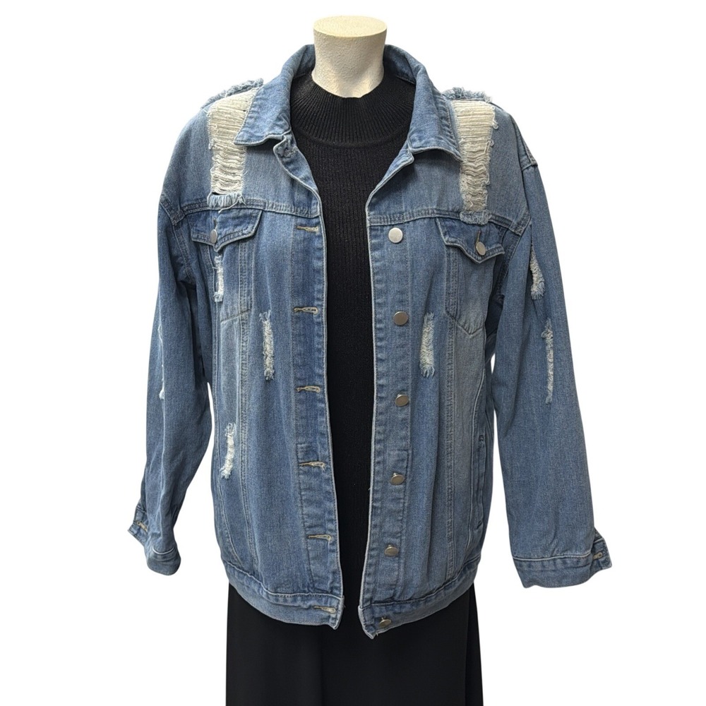 Distressed Denim Trucker Jacket Blue Jean Oversized Large